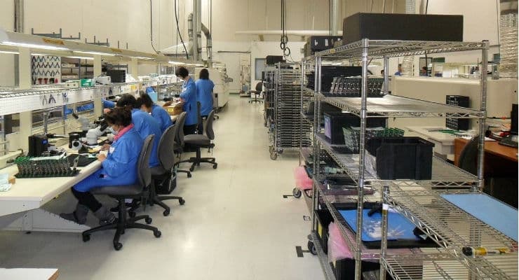 Medical device manufacturing floor with production equipment